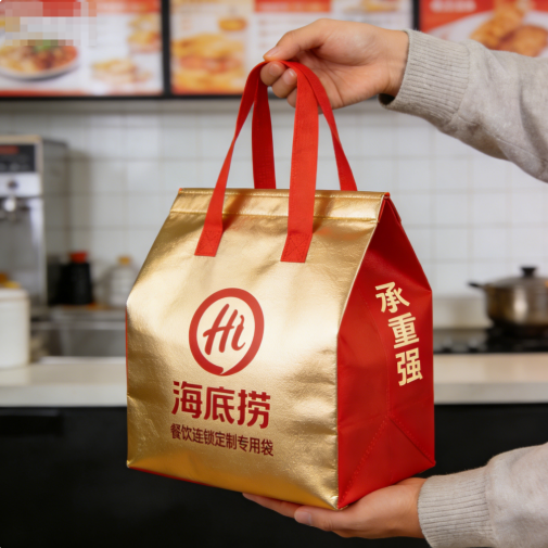 一次性無紡布餐飲袋 可定制圖案 餐飲外賣通用打包袋